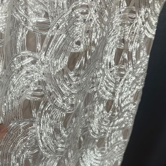 White and Silver Embellished Sheath Cocktail Dress - Picture 8 of 8